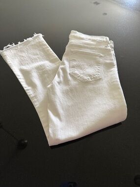 MOTHER White Ankle Crop Skinny Jeans